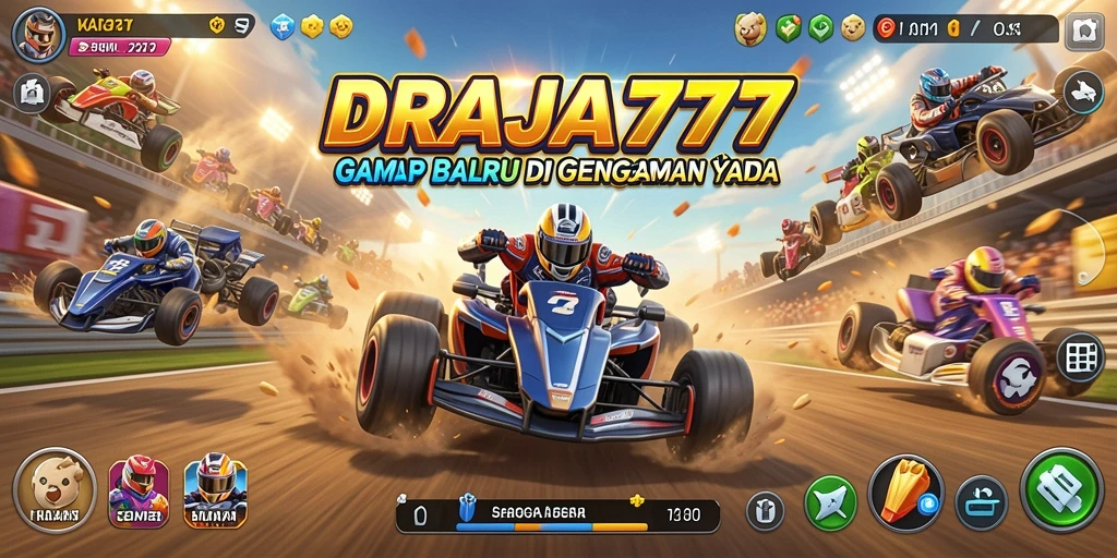 Screenshot DRAJA777 menampilkan aksi balapan mendebarkan dan kendaraan cepat.