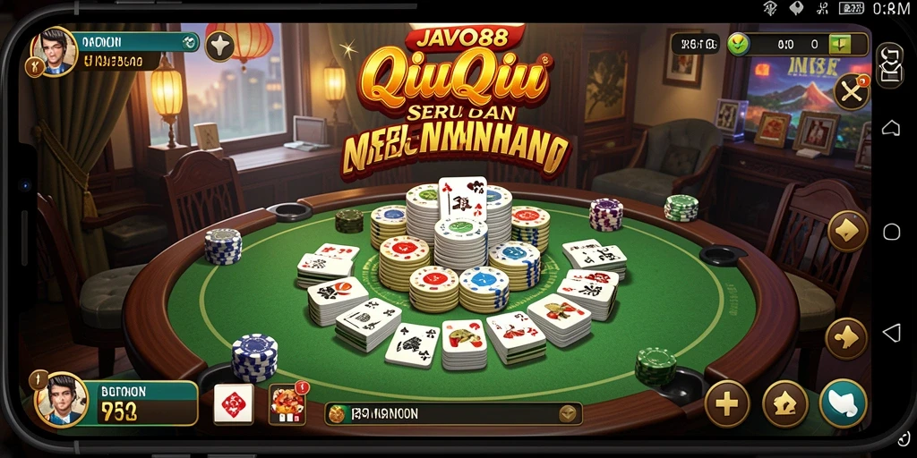 Tampilan gameplay seru di JAVO88 dengan suasana kartu QiuQiu.