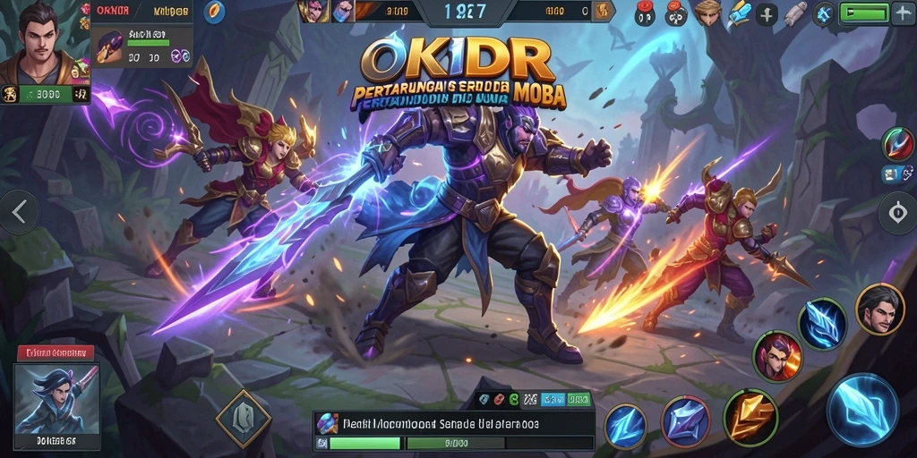 Tampilan screenshot game MOBA dengan pertarungan seru dan karakter beragam.