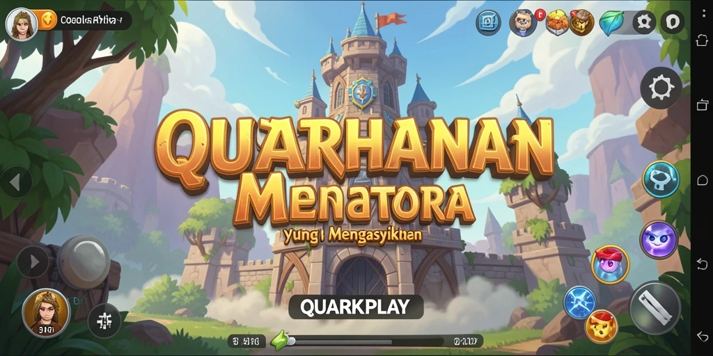 Tampilan gameplay QUARKPLAY dengan berbagai menara dan musuh yang menegangkan.